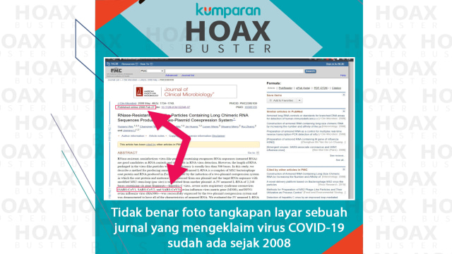 Tidak benar foto tangkapan layar sebuah jurnal yang mengeklaim virus COVID-19 sudah ada sejak 2008. Foto: kumparan