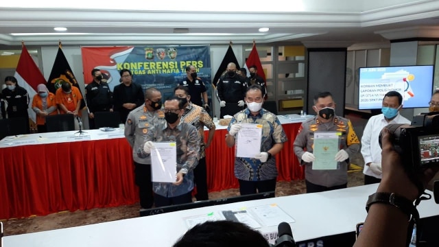 Konferensi pers kasus mafia tanah di Mapolda Metro Jaya, Jakarta.  Foto: Dok. Istimewa