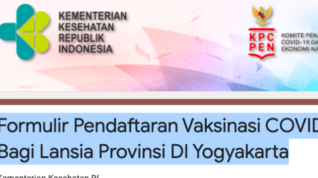 Beredar Formulir Pendaftaran Vaksinasi Lansia Area Yogya, Asli atau Palsu? (96414)