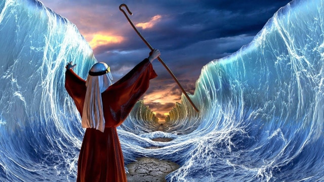 Ilustrasi nabi Musa membelah lautan. Sumber: Pinterest