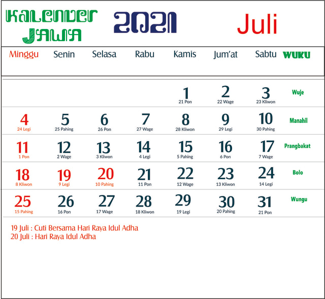 Juli lengkap weton dengan 2002 kalender Kalender Jawa