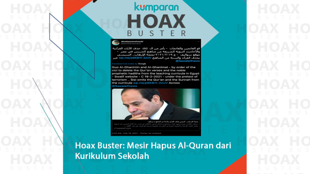 Hoax Buster: Mesir Hapus Al-Quran dari Kurikulum Sekolah. Foto: Twitter