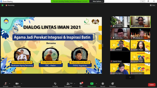 Dialog lintas Iman 2021 yang digelar Komunitas Forum Komunikasi Mahasiswa Islam (FORKOMI) bersama Garuda Katolik Universitas Atma Jaya Yogyakarta (UAJY). Foto: UAJY.