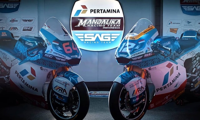 Livery Tim Pertamina Mandalika SAG Team untuk Moto2 2021. Foto: Tangkapan layar video Instagram/@sagracingteam