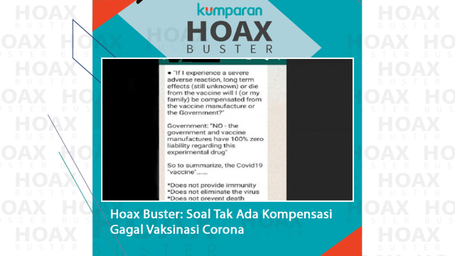 Hoaxbuster: Kabar Tak Ada Kompensasi Jika Cacat atau Meninggal Usai Divaksin (47721)