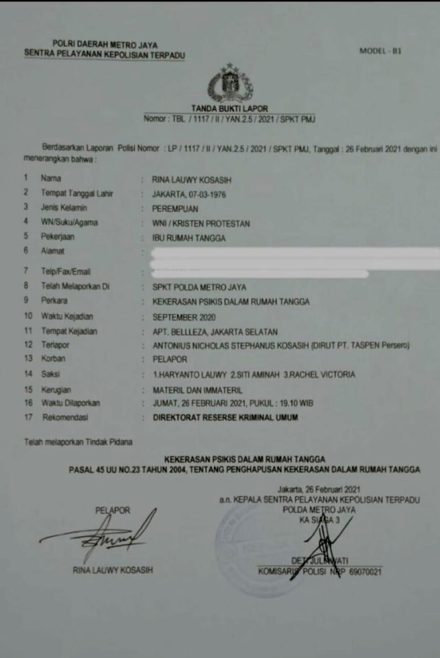 Dirut PT Taspen Antonius Nicholas Stephanus Kosasih dilaporkan ke Polda Metro Jaya atas dugaan KDRT. Foto: Dok. Istimewa