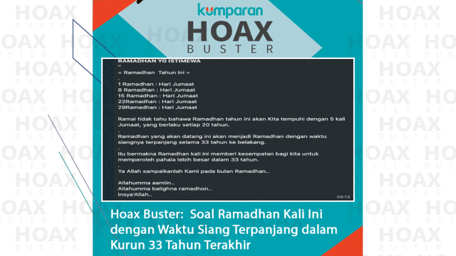 Hoax Buster: Soal Ramadhan Kali Ini dengan Waktu Siang Terpanjang dalam Kurun 33 Tahun Terakhir 
 Foto: Dok. Istimewa