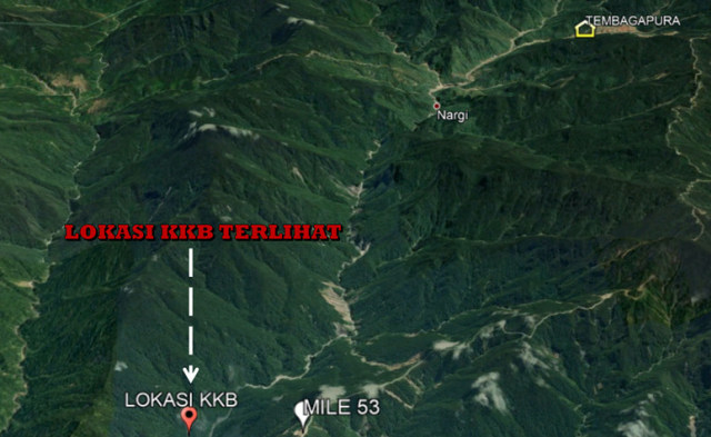 Ilustrasi lokasi kontak tembak personel TNI Polri di Tembapaura, Kabupaten Mimika. (Dok Polda Papua)