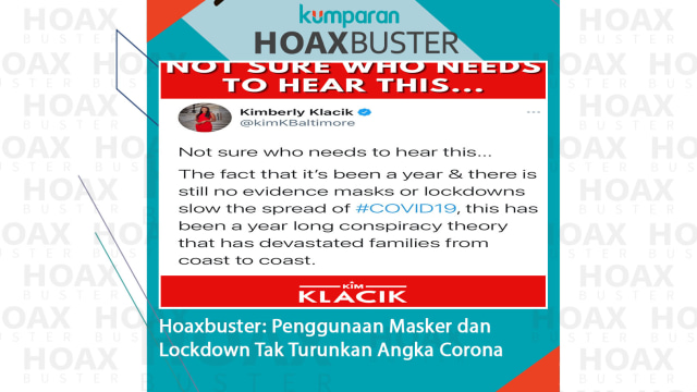 Hoaxbuster: Penggunaan Masker dan Lockdown Tak Turunkan Angka Corona.
 Foto: Dok. Istimewa