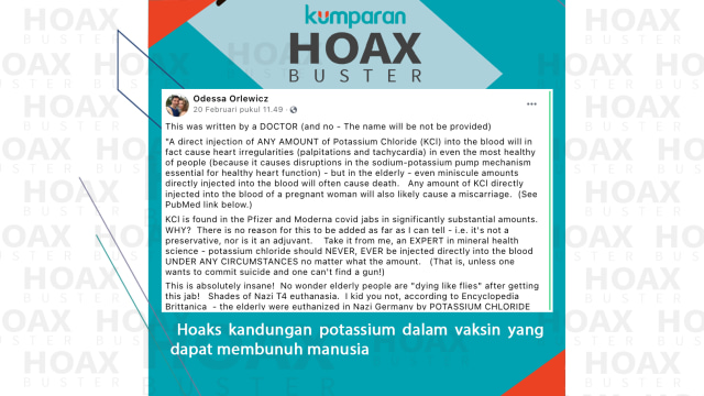 Hoaxbuster: Potasium dalam Vaksin COVID-19 Sebabkan Keguguran hingga Kematian (57643)