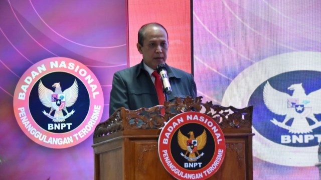 Kepala BNPT, Komjen Pol Boy Rafli Amar saat membuka acara Rapat Kerja Nasional (RAKERNAS) FKPT Ke-VIII Tahun 2021 dengan tema Kolaborasi untuk Indonesia di Labuan Bajo, NTT, Selasa (2/3). Foto: BNPT