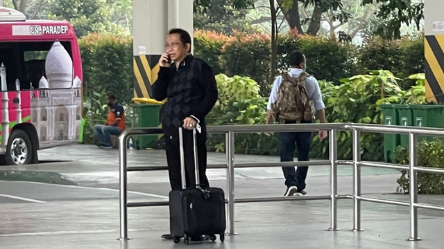 Marzuki Alie di Bandara Kualanamu, Medan, menuju area KLB Demokrat. Foto: Dok. Istimewa