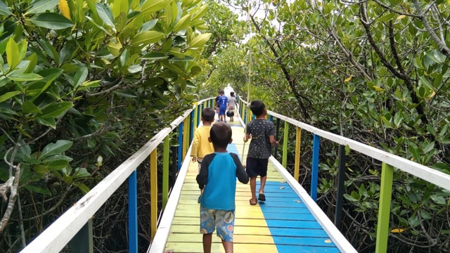 Sejumlah anak memasuki kawasan hutan Mangrove di Morowali. Foto: Intan/PaluPoso
