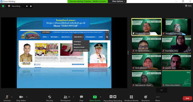 Tangkapan layar launching menu Tebo PINTAR di website Dinas Pendidikan dan Kebudayaan Kabupaten Tebo, Rabu, (3/3).