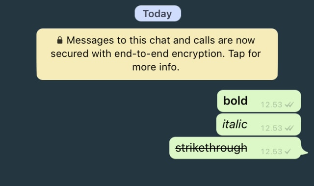Cara italic, strikethrough, dan bold teks di WA. Foto: Screenshot WhatsApp