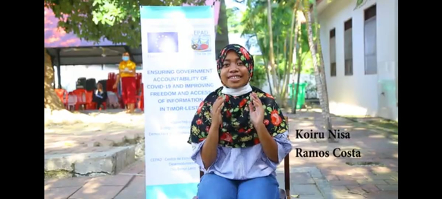 Mahasiswa Prodi S1 Keperawatan Fakultas Keperawatan dan Kebidanan (FKK) Unusa asal Timor Leste, Koiru Nisa Ramos Corta tampil di kancah internasional dalam ajang peringatan Women’s International Day 2021. Foto: Dok. Unusa