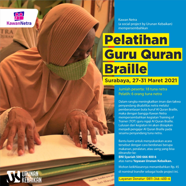 Agenda di Surabaya: Pelatihan Guru Quran Braille 27-31 Maret 2021