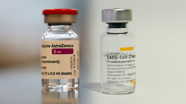 Vaksin Astrazeneca dan Sinovac. Foto: Reuters dan Shutter Stock