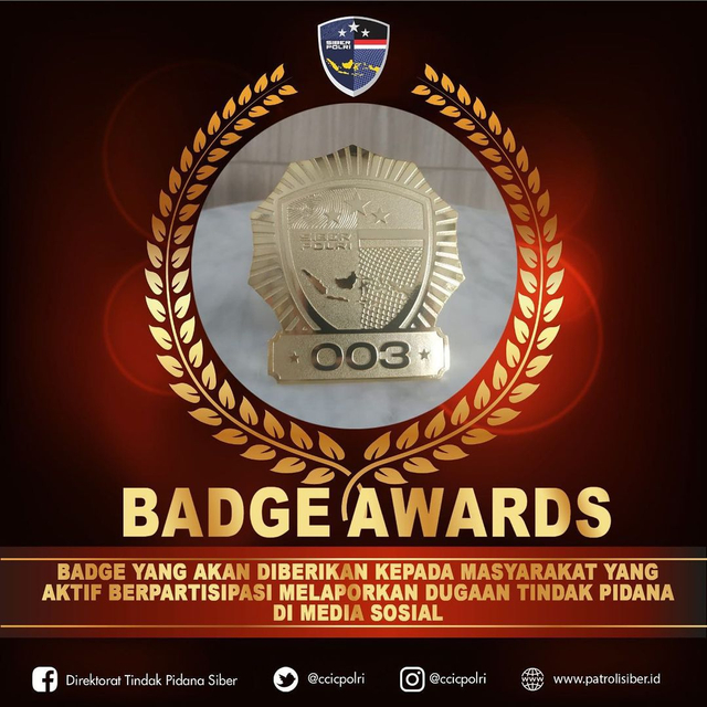 Badge Awards dari Polri. Foto: Instagram/@ccicpolri