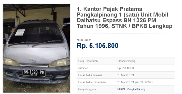 3 Mobil Rp 5 Jutaan di Balai Lelang Negara, Ada SUV Amerika! (178143)