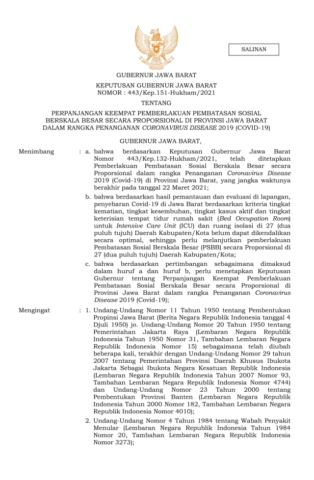Ridwan Kamil Perpanjang PSBB Proporsional se-Jabar hingga 5 April (3251)