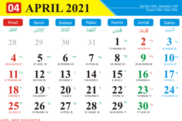 Kalender Jawa April 2021 Untuk Puasa Weton 2289