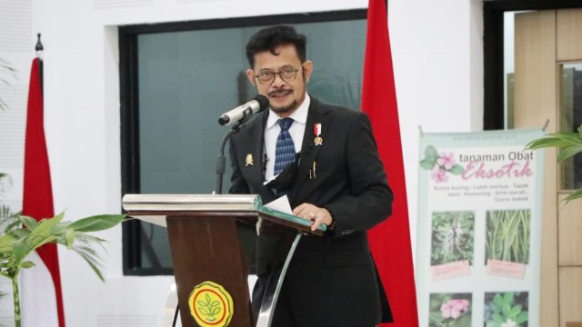 Mentan RI Syahrul Yasin Limpo membuka talkshow komoditas Porang di Auditorium Puslitbangtan, Cimanggu, Bogor, Jawa Barat, Kamis (25/3). Foto: Kementan RI