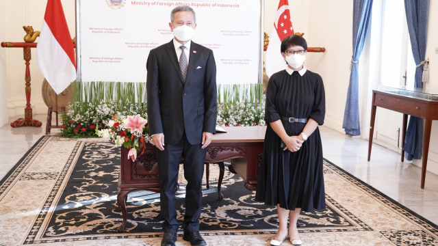 Pertemuan Menlu Retno Marsudi dengan Menlu Singapura, Vivian Balakrishnan di Jakarta, Kamis (25/3).
Foto: Kemenlu RI