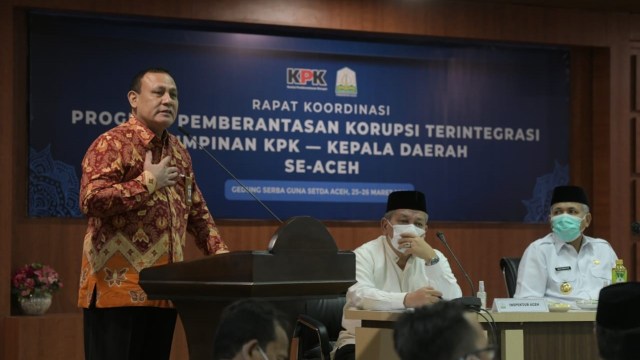 Ketua KPK, Firli Bahuri dalam rapat koordinasi program pemberantasan korupsi terintegrasi di Aceh, Jumat (26/3/2021). Foto: Humas Aceh