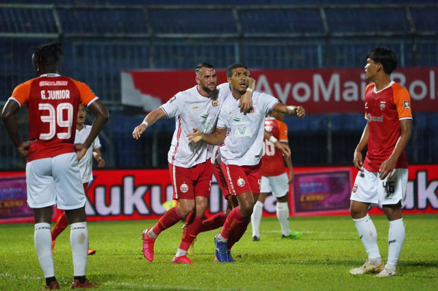 Selebrasi pemain Persija saat melawan Borneo di Piala Menpora. Foto: Media Persija