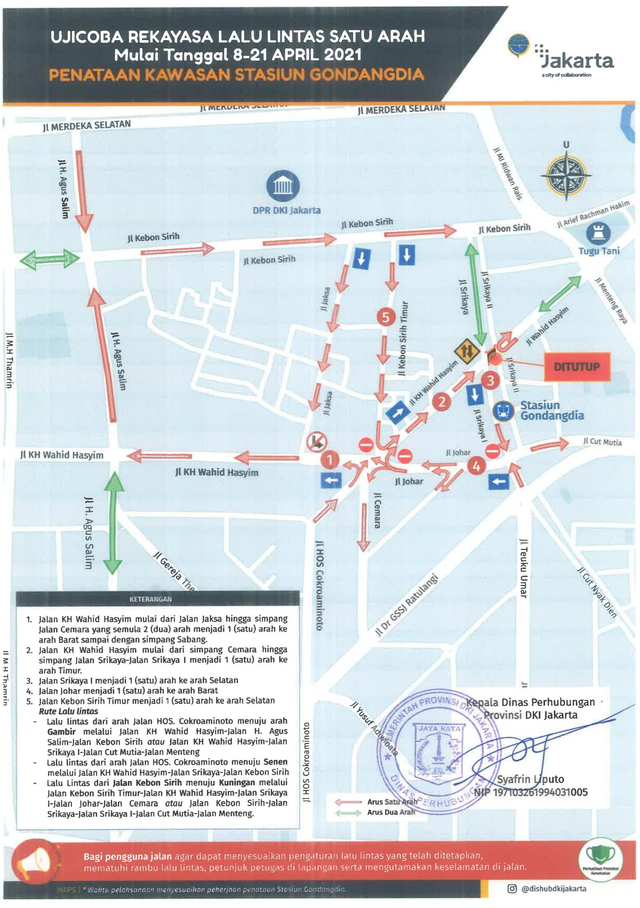 Dishub DKI Uji Coba Sistem Satu Arah di Kawasan Stasiun Gondangdia (40481)