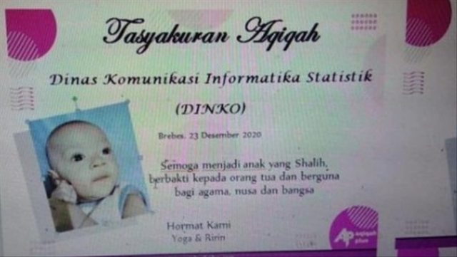 Viral bayi di Kabupaten Brebes, Jawa Tengah, diberi nama Dinas Komunikasi Informatika Statistik. (Foto: Instagram/@Smart.gram)