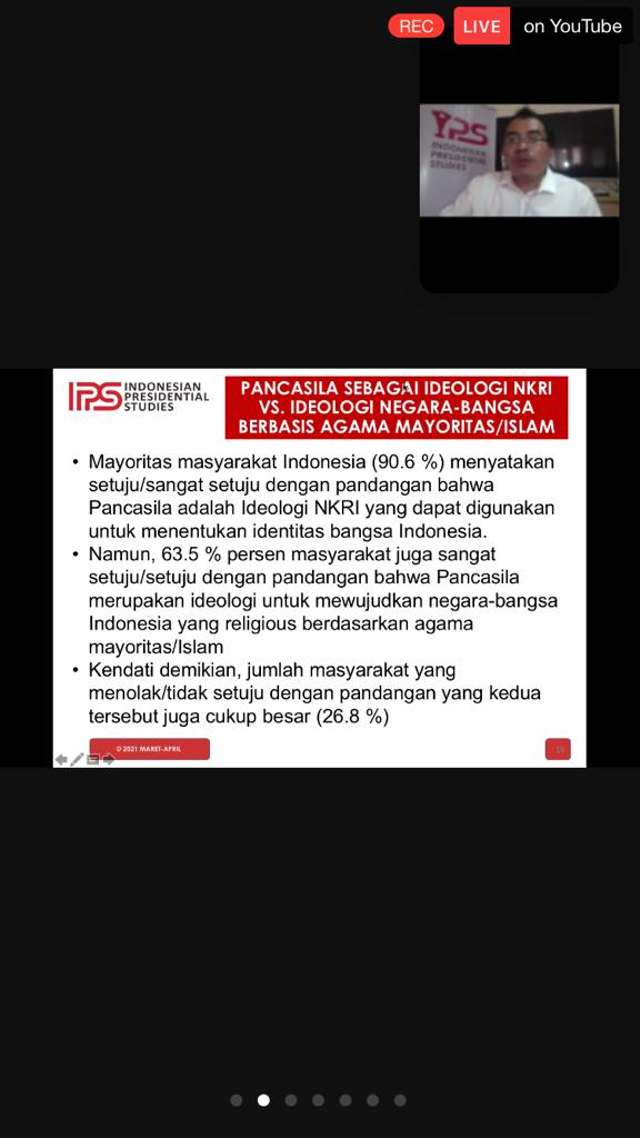 Tangkapan layar Direktur Eksekutif Indonesian Presidential Studies (IPS) Nyarwi Ahmad saat pemaparan. Foto: Dok. Istimewa