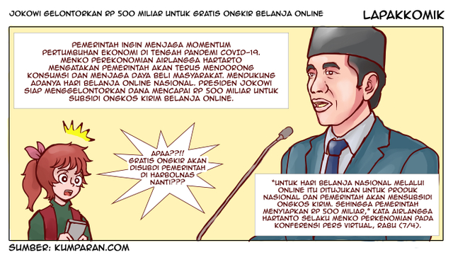 Komik: Jokowi Gelontorkan Rp 500 Miliar untuk Gratis Ongkir Belanja Online