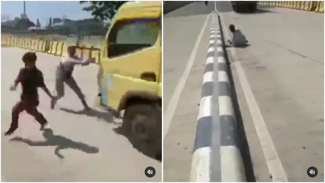 Nekat Adang Truk di Tengah Jalan, Remaja Ini Nyaris Tertabrak (11219)