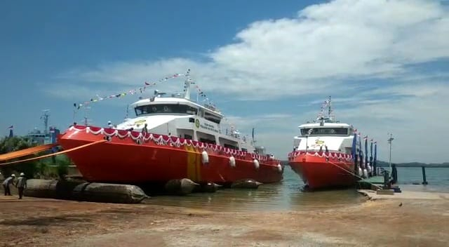 Dua unit kapal bernama KN SAR Sanjaya dan KN SAR Tetuka hasil karya anak bangsa yang diproduksi PT Pelindo Marine untuk Basarnas. Foto: Zalfirega/kepripedia.com