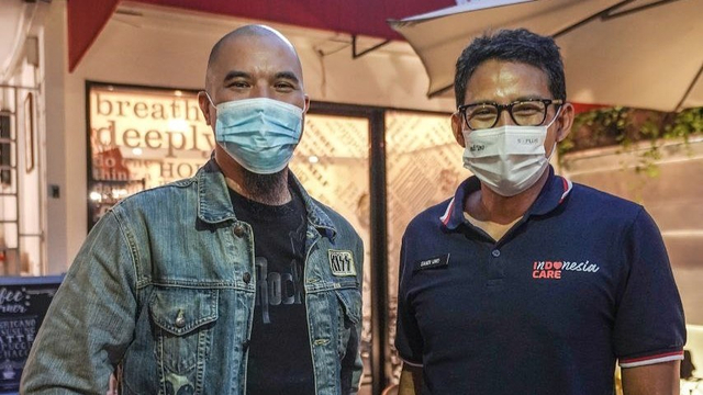 Menparekraf Sandiaga Uno bertemu dengan musisi Ahmad Dhani bahas prospek konser di masa pandemi. Foto: Instagram/@sandiuno