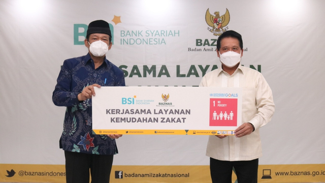 Badan Amil Zakat Nasional (BAZNAS) dan Bank Syariah Indonesia (BSI), menjalin kerja sama layanan kemudahan berzakat. Foto: BAZNAS