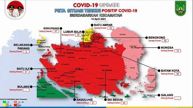 Peta persebaran kasus Covid-19 di Batam per 14 April 2021.
