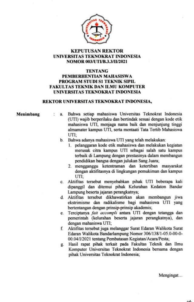 Viral 9 Mahasiswa Universitas Teknokrat Indonesia Kena Sanksi Skorsing hingga DO (15309)