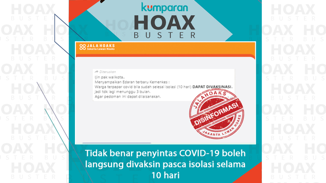 Hoaxbuster: Kabar Penyintas Corona Boleh Divaksin Tanpa Menunggu 3 Bulan (13340)