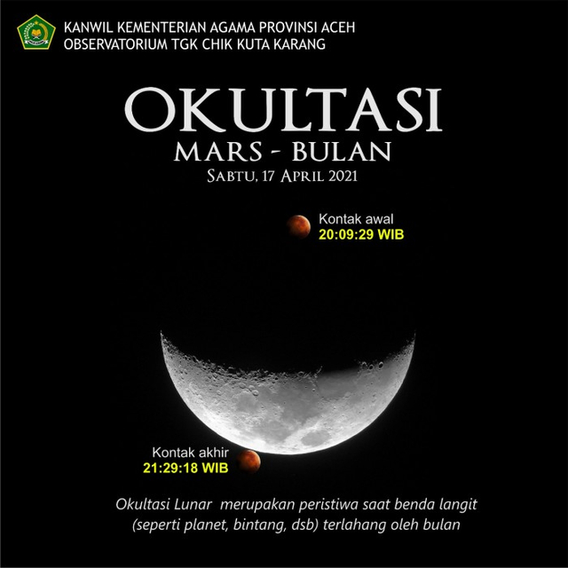 Penjelasan Pakar Falakiyah Kanwil Kemenag Aceh soal fenomena Okultasi Mars oleh Bulan yang bakal terlihat di langit Aceh malam ini, Sabtu (17/4). Foto: Dok. Kemenag Aceh