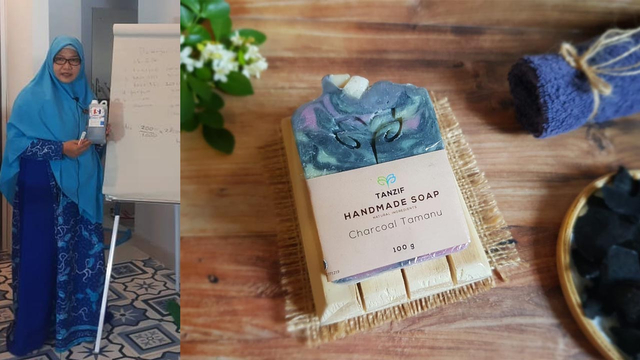 Rully Mustaqimah, dan salah satu produk handmade sabun mandi produksi Tanzif. dok/pribadi