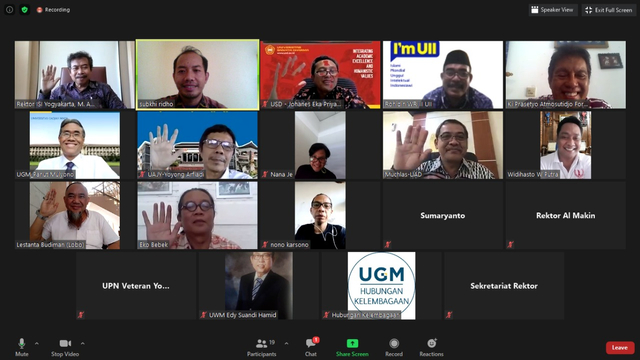 Tangkapan layar rapat virtual para rektor Yogya pada Rabu (21/4) siang. Foto: Istimiewa