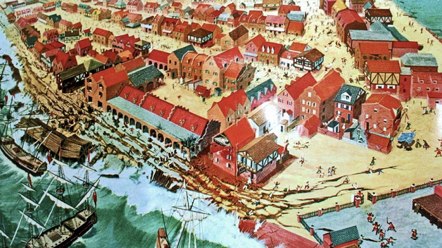 Ilustrasi tenggelamnya Port Royal. | Wikimedia Commons