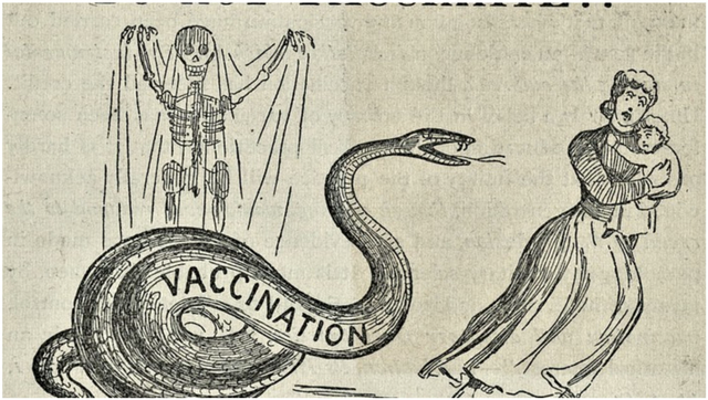 A illustration from an 1894 anti-vaccination publication (The Historical Medical Library of the College of Physicians of Philadelphia). 