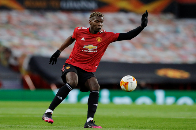 Pemain Manchester United Paul Pogba saat melawan AS Roma pada pertandingan leg pertama semi final Liga Europa di Old Trafford, Manchester, Inggris. Foto: Phil Noble/REUTERS