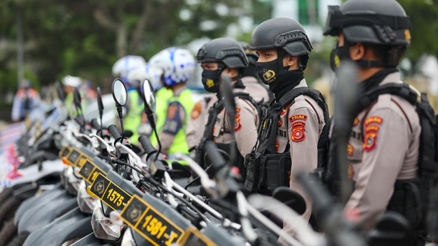 Pasukan pengamanan Idul Fitri di Mapolda Aceh. Foto: Suparta/acehkini