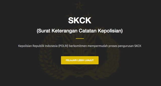 Laman depan situs layanan SKCK online. Sumber: skck.polri.go.id