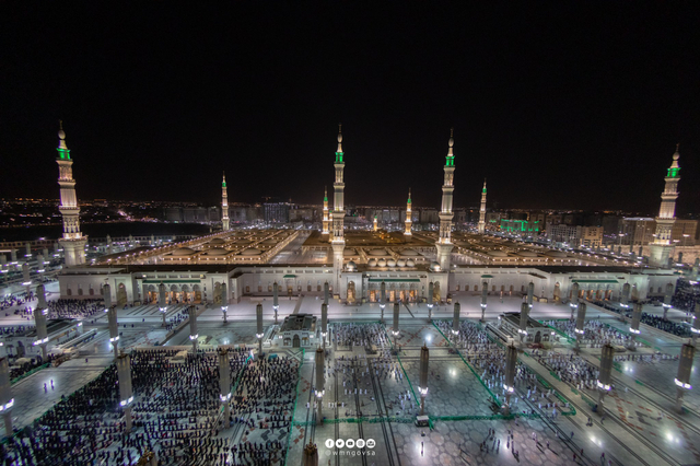 Suasana salat Tahajud di Masjid Nabawi, Madinah, pada malam 29 Ramadhan 1442 H. Foto: Twitter/ @wmngovsa